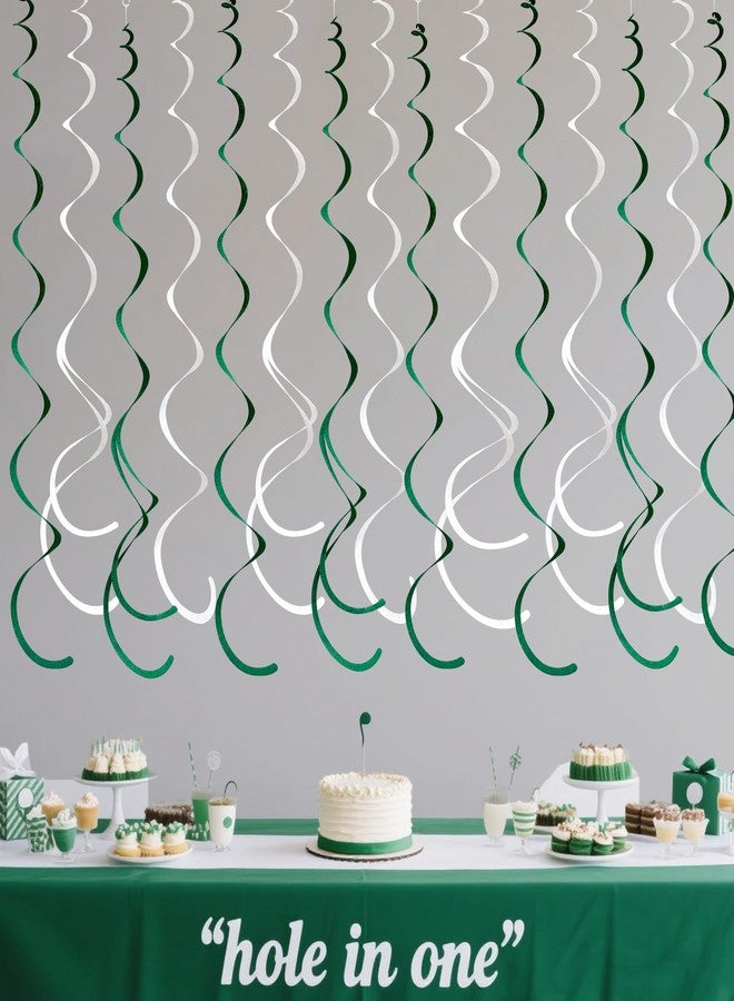 pinkblume 36 Pcs Green White Hanging Swirl Decorations Felt Swirl Streamer Spiral Ceiling Garland for Birthday Graduation Wedding Retirement Baby Shower Spring Summer Christmas Masters Golf Party Decor Supplies - Image 4